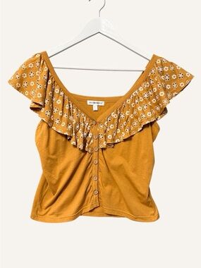 Roommates Embroidered Ruffled Sleeveless Top NWT Size Large Mustard Yellow